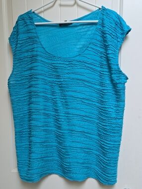 Addition Elle Women's Plus Size 3x Turquoise Ruffle-Texture Scoop Blouse Shirt